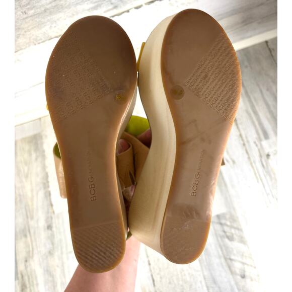 BCBG Generation Womens 9 Kammie Multicolor Leather Platform Wood Strappy Sandals - Picture 6 of 7